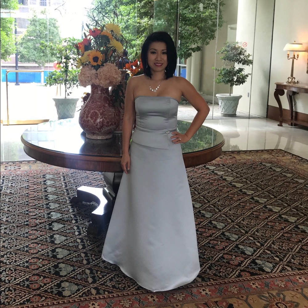 Jessica McClintock Silver A-Line Strapless Dress